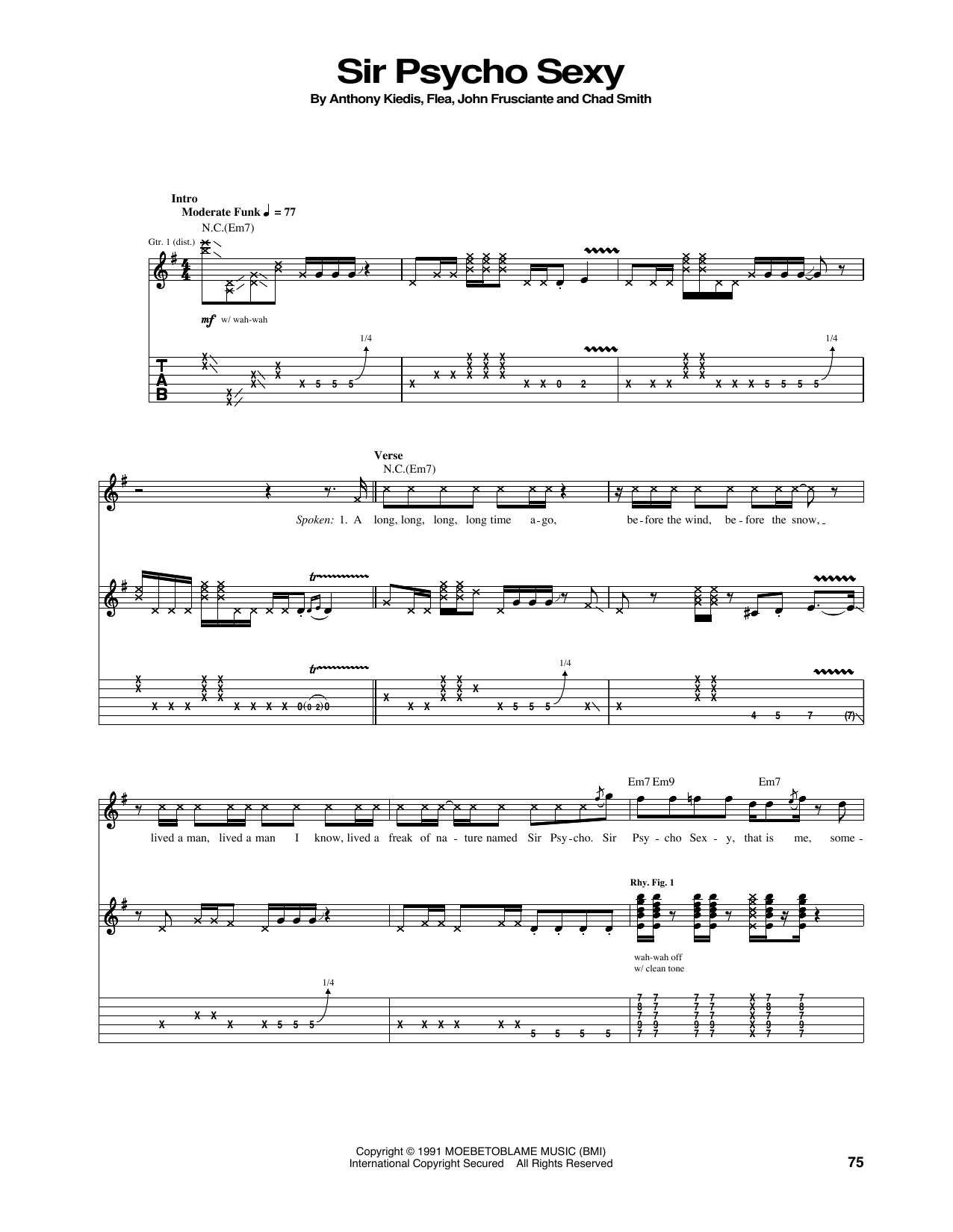 Download Red Hot Chili Peppers Sir Psycho Sexy Sheet Music
