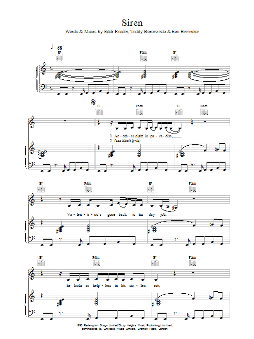 Eddi Reader Siren sheet music notes printable PDF score