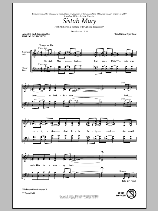 Download Rollo Dilworth Sistah Mary Sheet Music