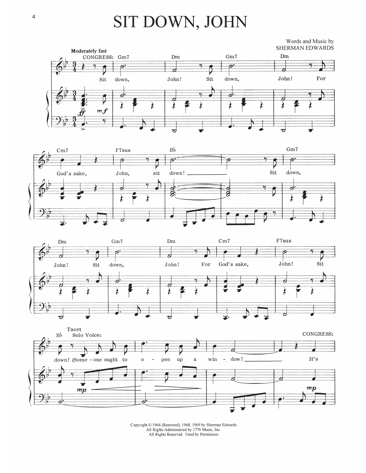 Download Sherman Edwards Sit Down, John (from 1776) Sheet Music