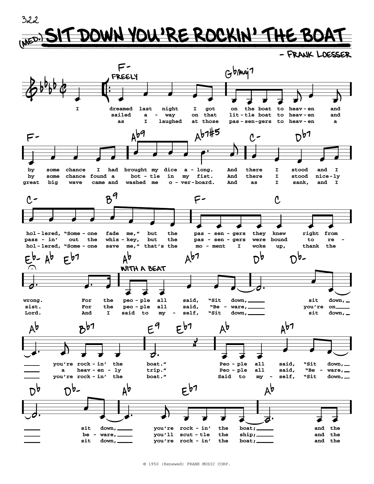 Frank Loesser Sit Down You're Rockin' The Boat (Low Voice) sheet music notes printable PDF score