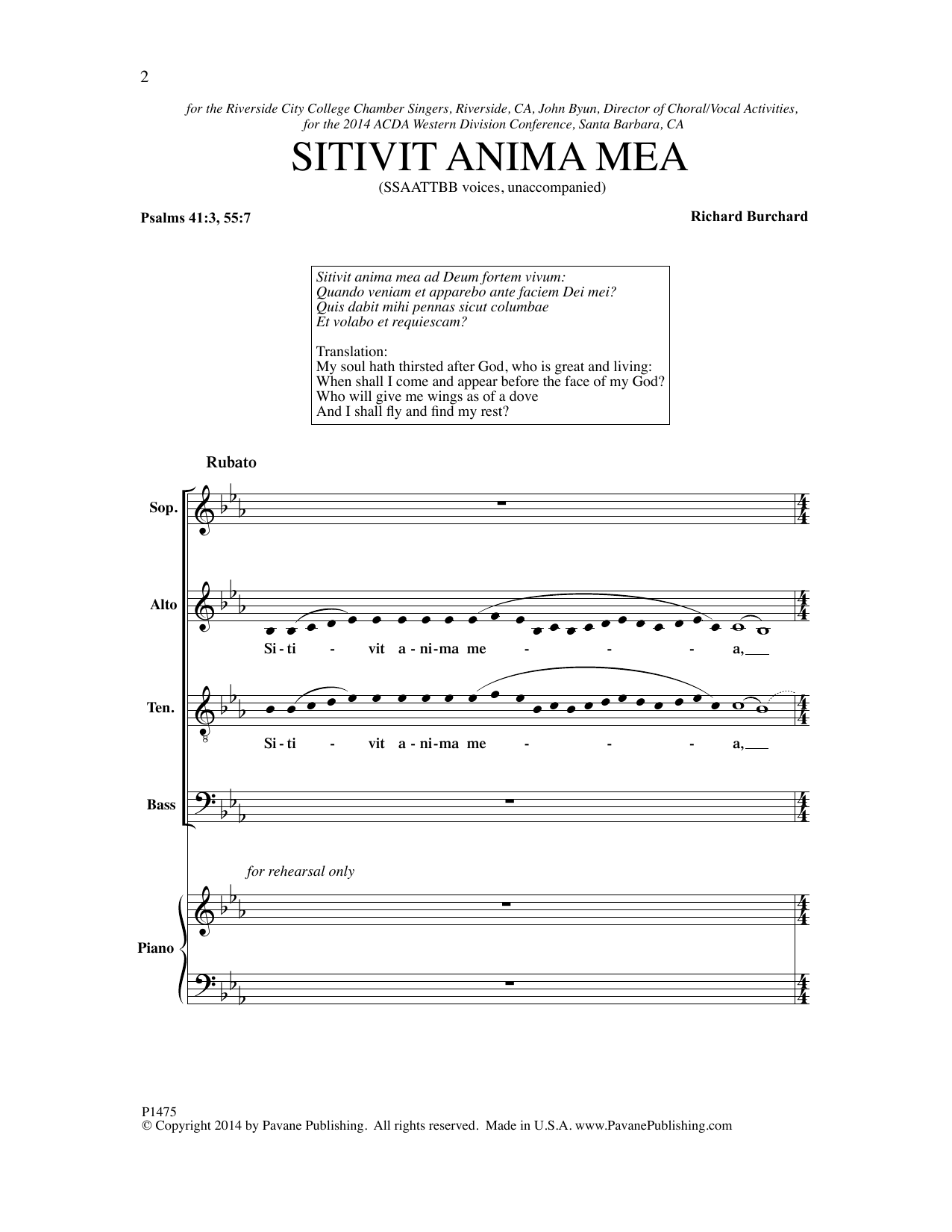 Download Richard Burchard Sitivit anima mea Sheet Music