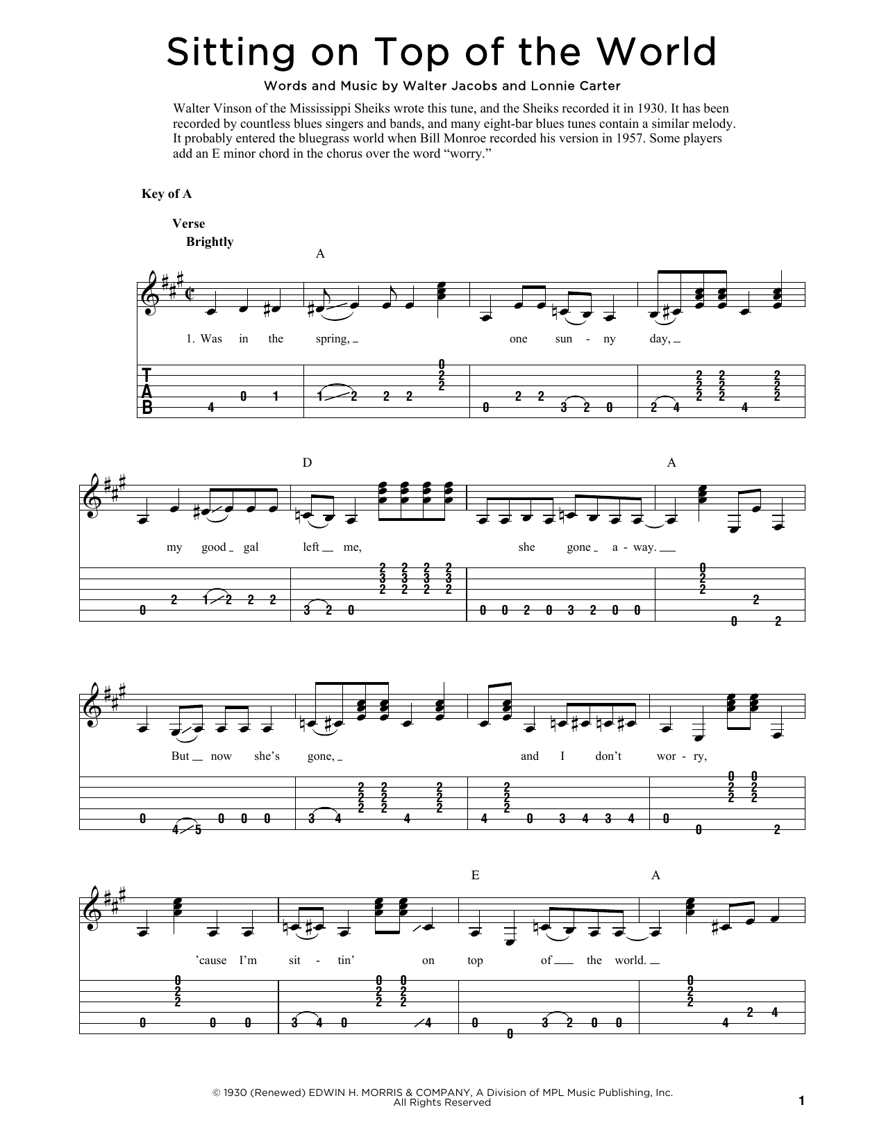 Download John Duffey Sitting On Top Of The World (arr. Fred Sheet Music