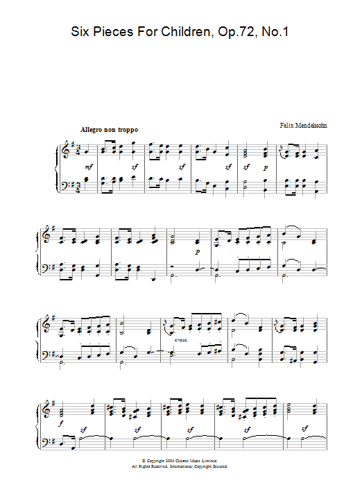 Download Felix Mendelssohn Six Pieces For Children, Op.72, No.1 Sheet Music