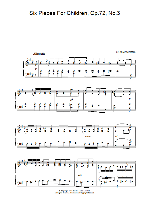 Download Felix Mendelssohn Six Pieces For Children, Op.72, No.3 Sheet Music