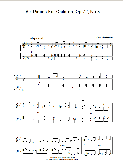 Download Felix Mendelssohn Six Pieces For Children, Op.72, No.5 Sheet Music