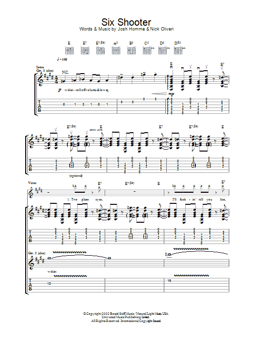 Download Queens Of The Stone Age Six Shooter Sheet Music