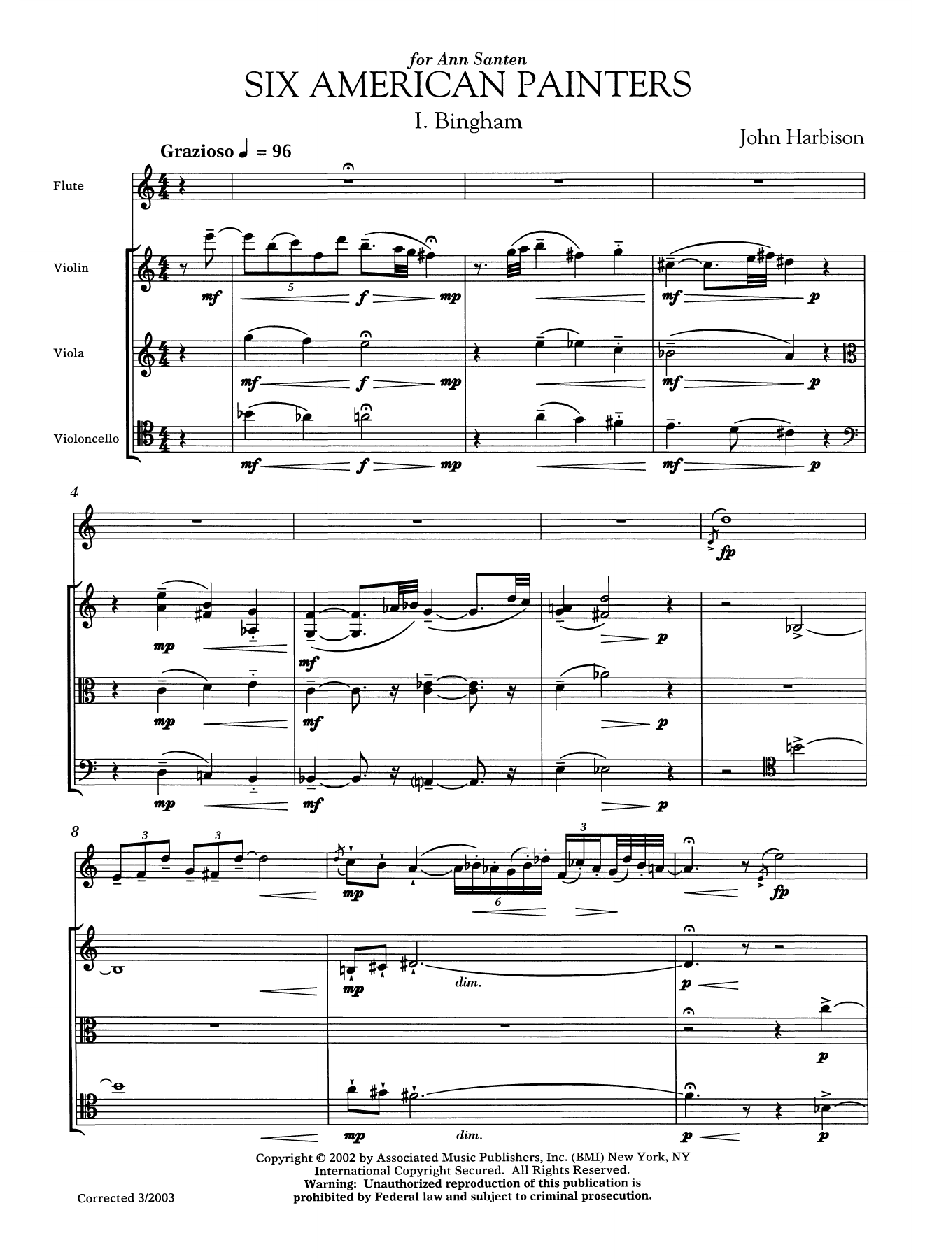 Download John Harbison Six American Painters (flute version) Sheet Music