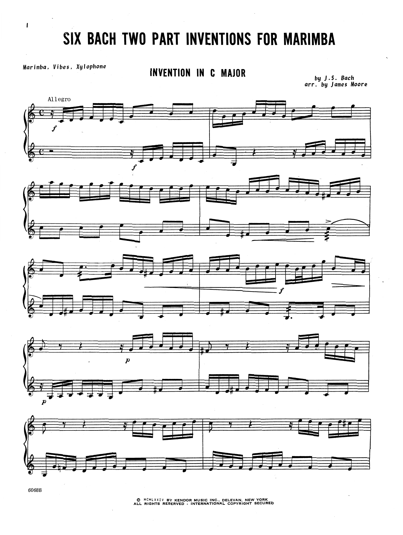 Download James Moore Six Bach Two Part Inventions Sheet Music