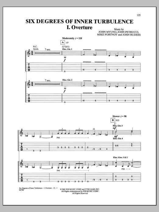 Download Dream Theater Six Degrees Of Inner Turbulence: I. Ove Sheet Music