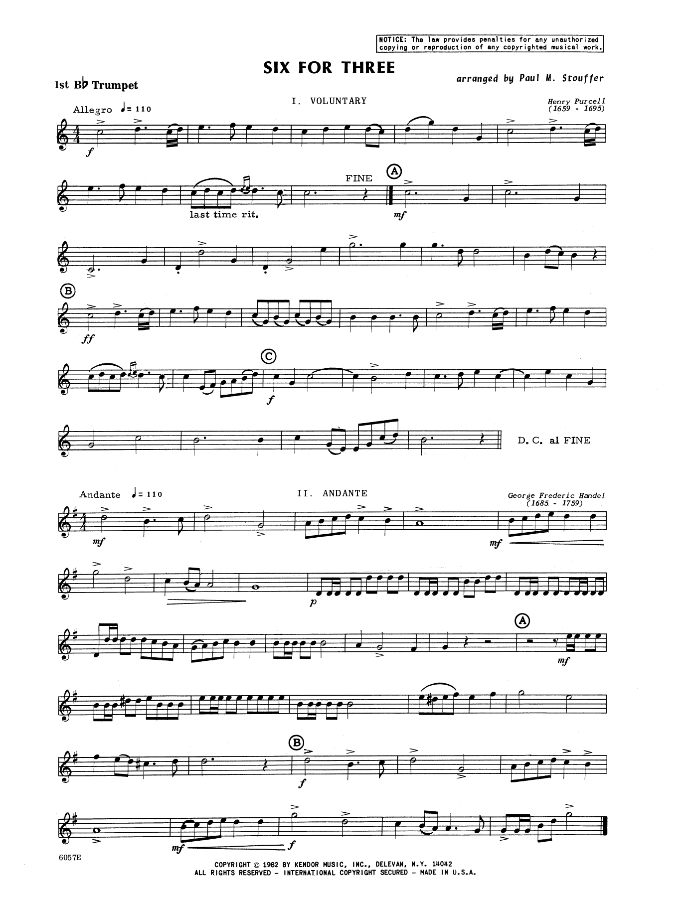 Download Paul Stouffer Six For Three - 1st Bb Trumpet Sheet Music
