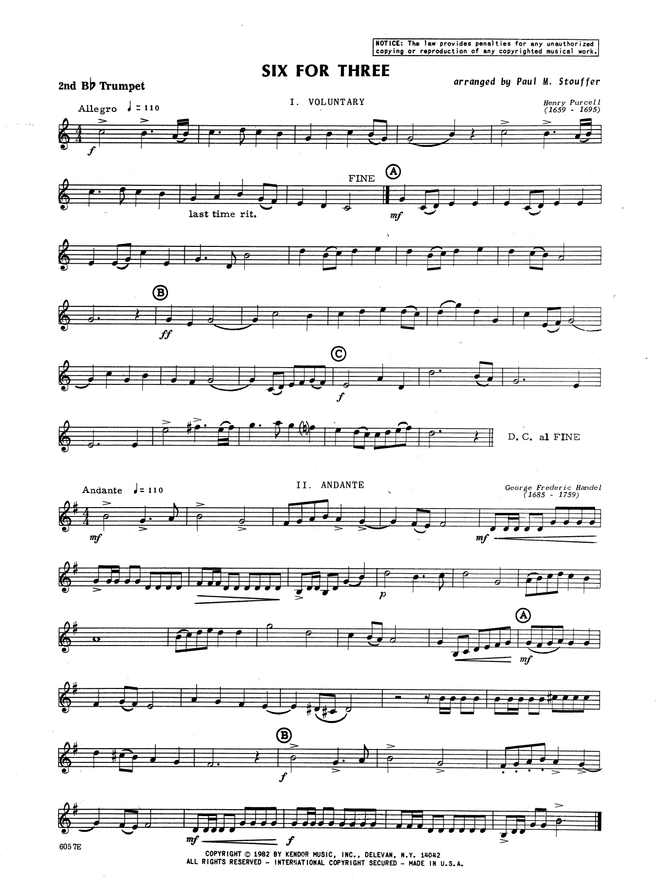 Download Paul Stouffer Six For Three - 2nd Bb Trumpet Sheet Music