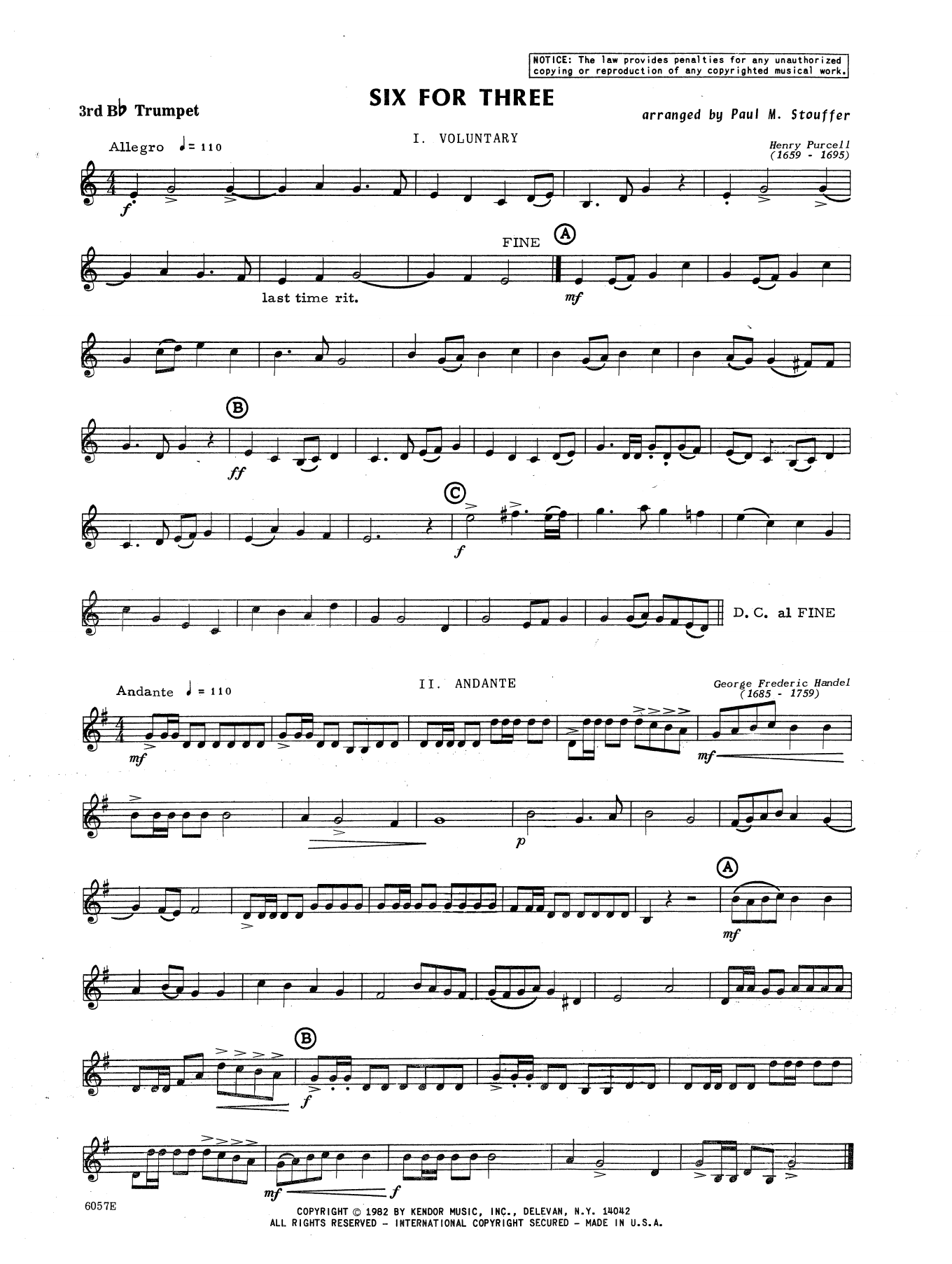 Download Paul Stouffer Six For Three - 3rd Bb Trumpet Sheet Music