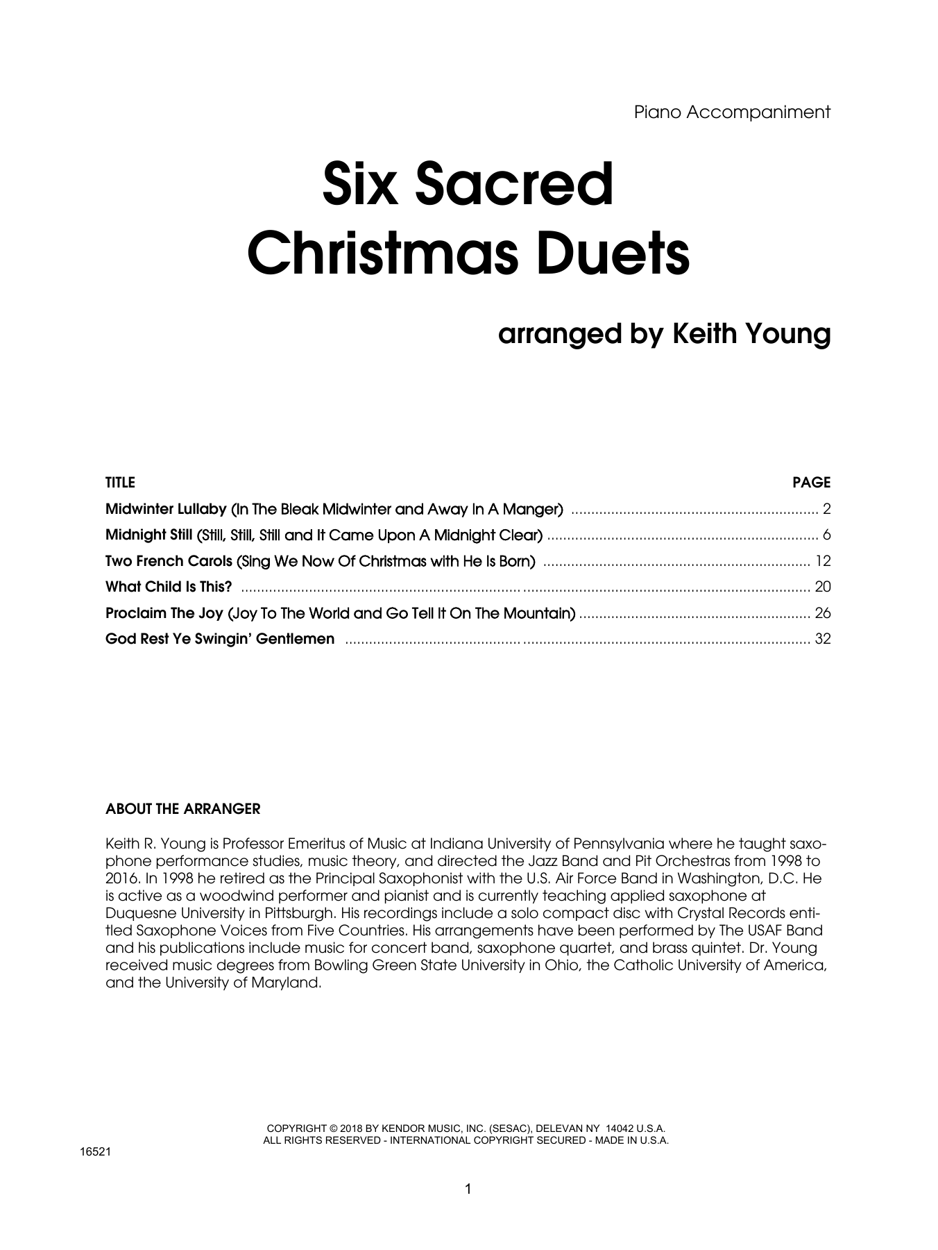 Download Keith Young Six Sacred Christmas Duets - Piano Acco Sheet Music