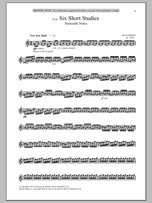 Download David Horne Six Short Studies, Sixteenth Notes Sheet Music