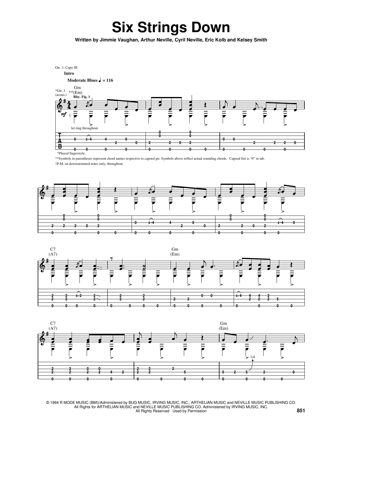 Download Jimmie Vaughan Six Strings Down Sheet Music