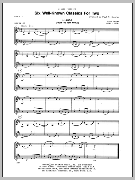 Download Stouffer Six Well-Known Classics For Two Sheet Music