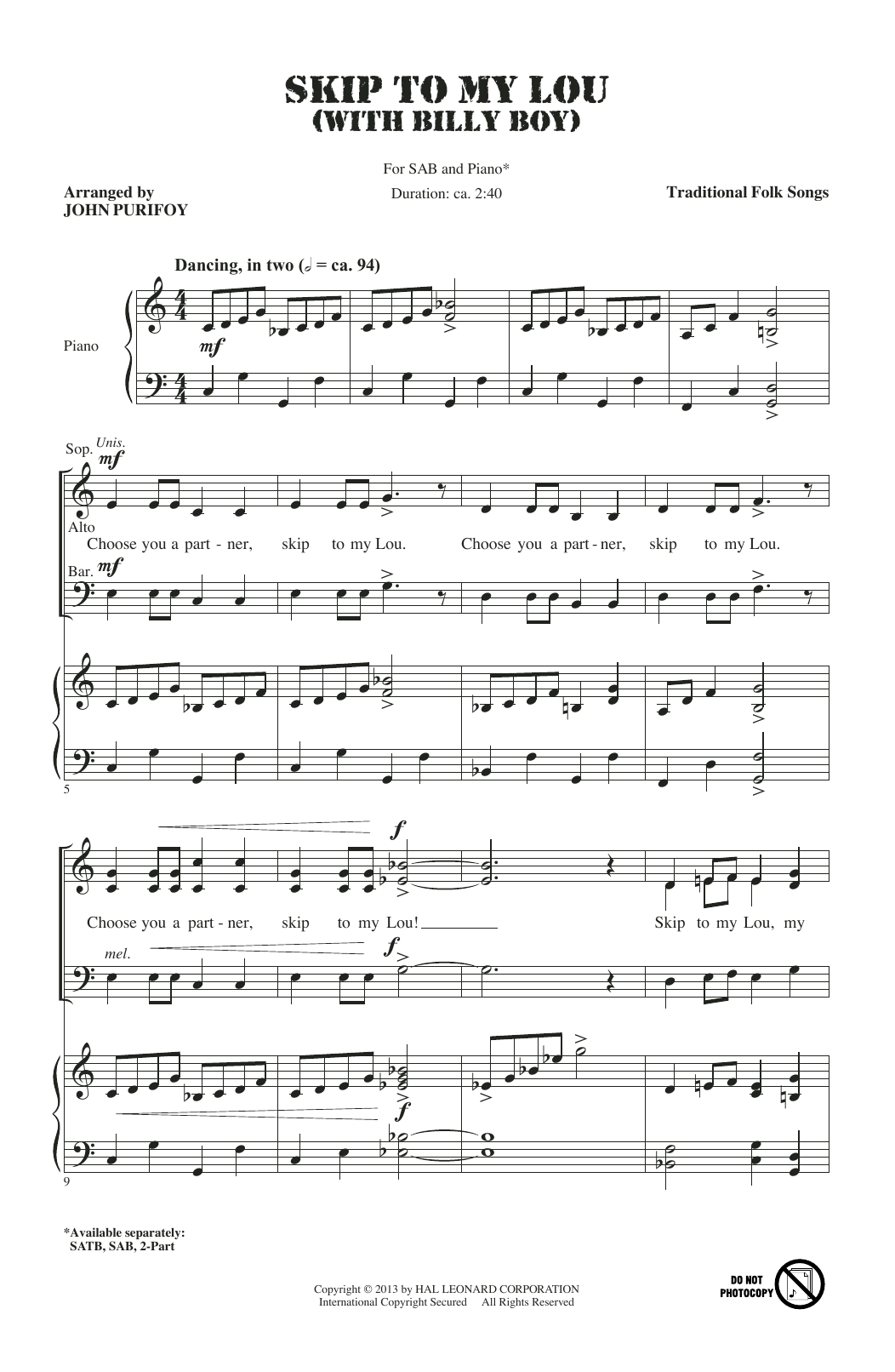 Download Traditional Folksong Skip To My Lou (with Billy Boy) (arr. J Sheet Music