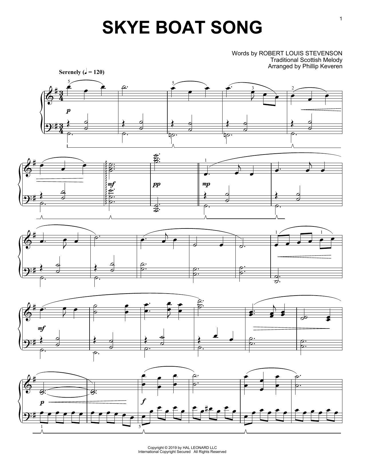 Download Robert Louis Stevenson Skye Boat Song (arr. Phillip Keveren) Sheet Music