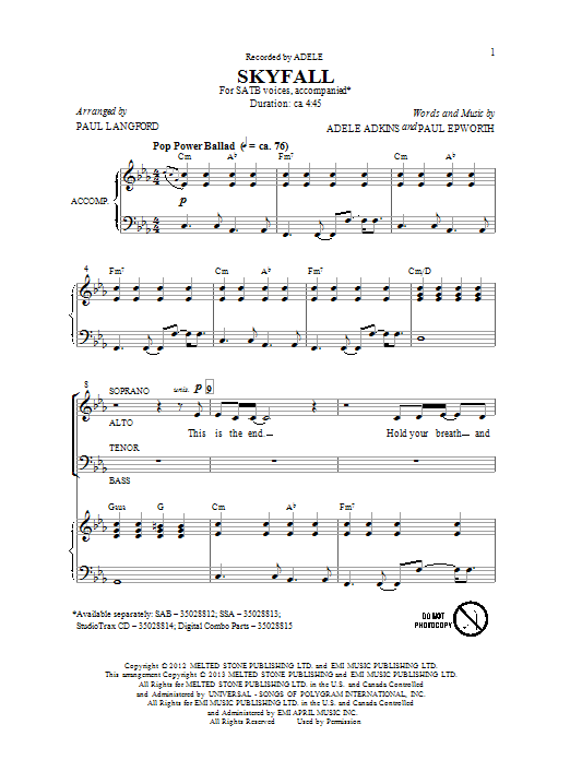 Download Adele Skyfall (arr. Paul Langford) Sheet Music