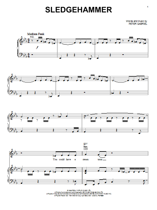 Peter Gabriel Sledgehammer sheet music notes printable PDF score