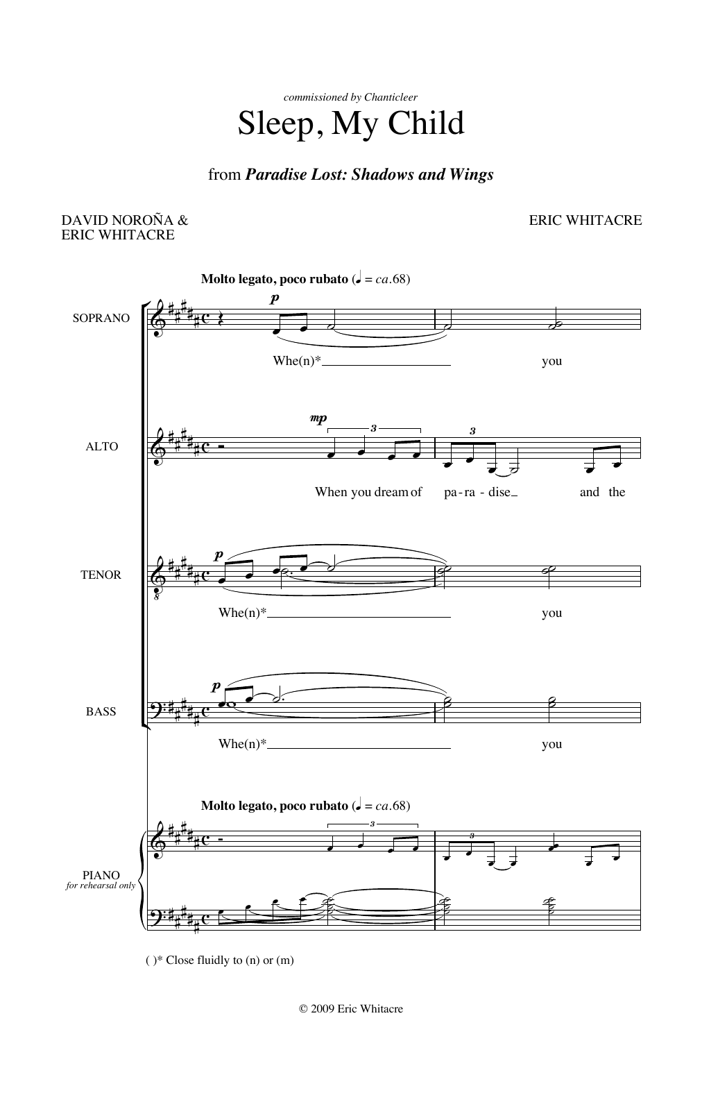 Download Eric Whitacre Sleep, My Child (from Paradise Lost: Sh Sheet Music