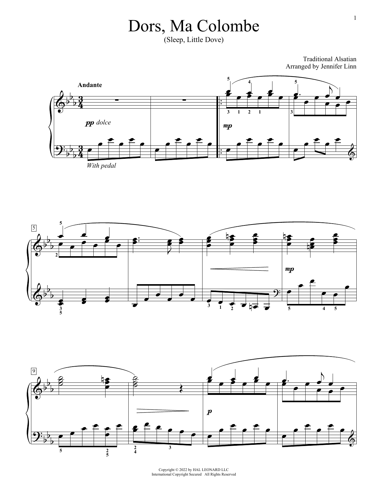 Download Traditional Alsatian Sleep Little Dove (arr. Jennifer Linn) Sheet Music