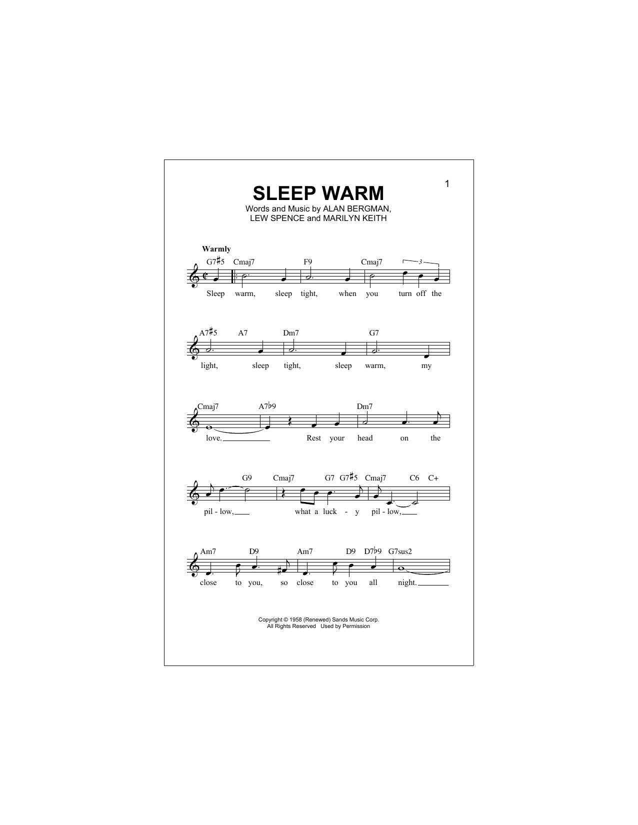 Download Alan Bergman Sleep Warm Sheet Music
