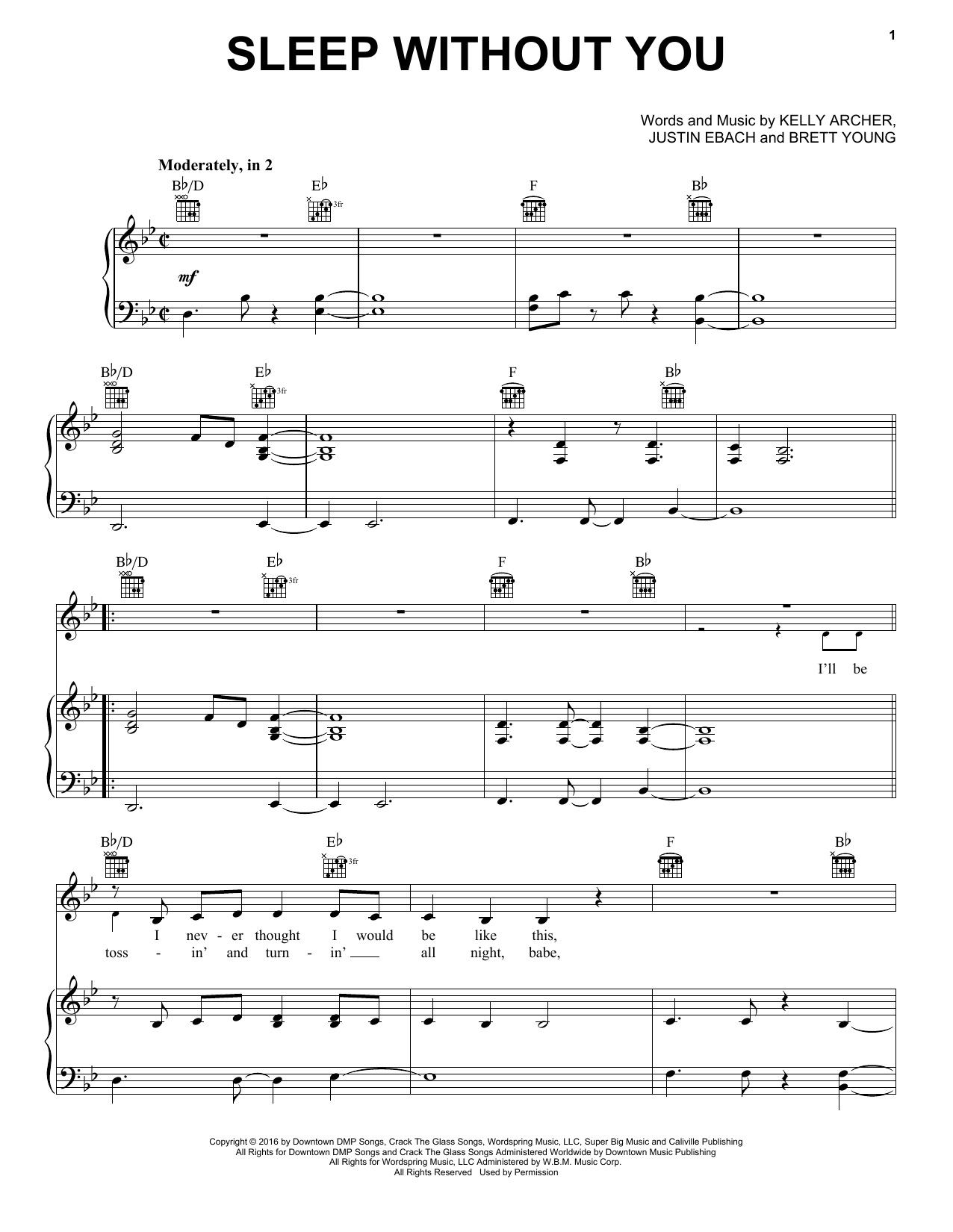 Download Brett Young Sleep Without You Sheet Music