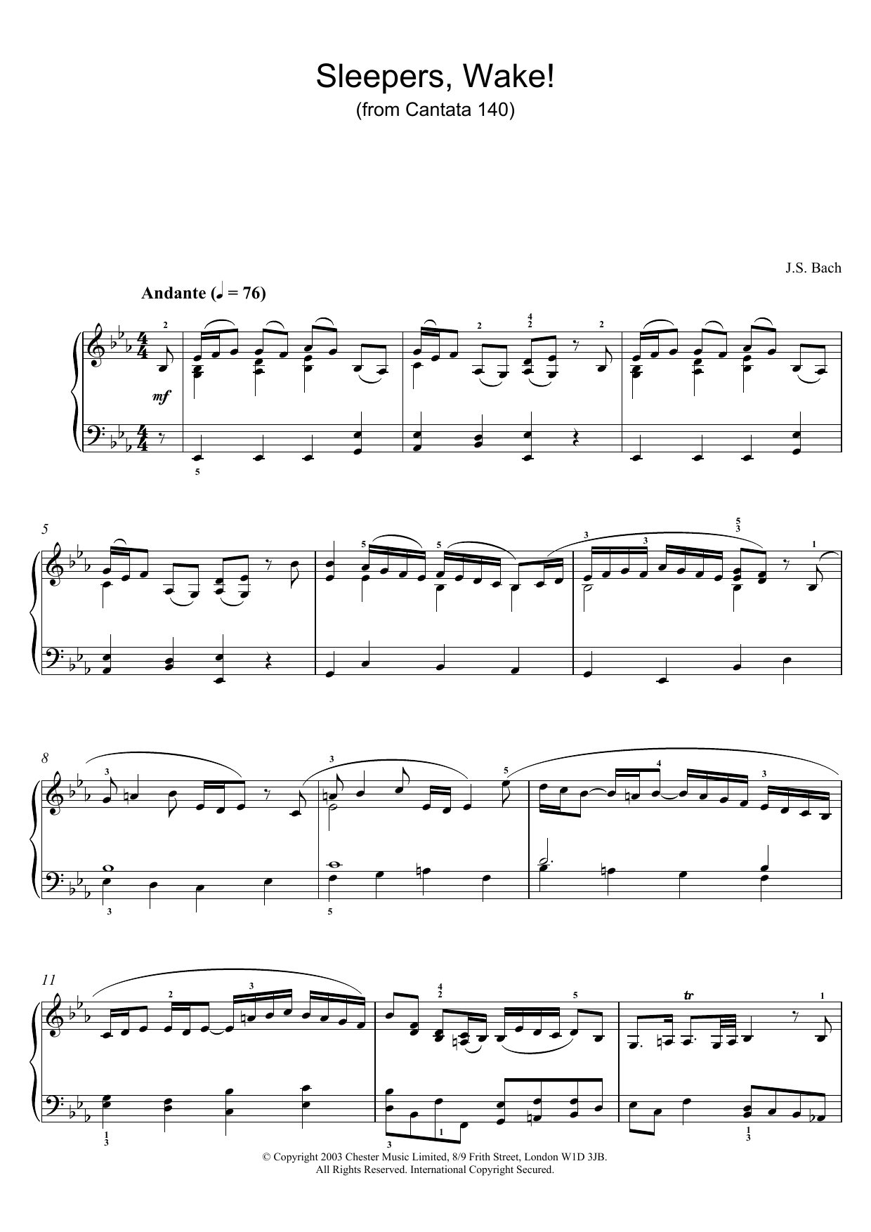 Download Johann Sebastian Bach Sleepers, Wake! (from Cantata 140) Sheet Music