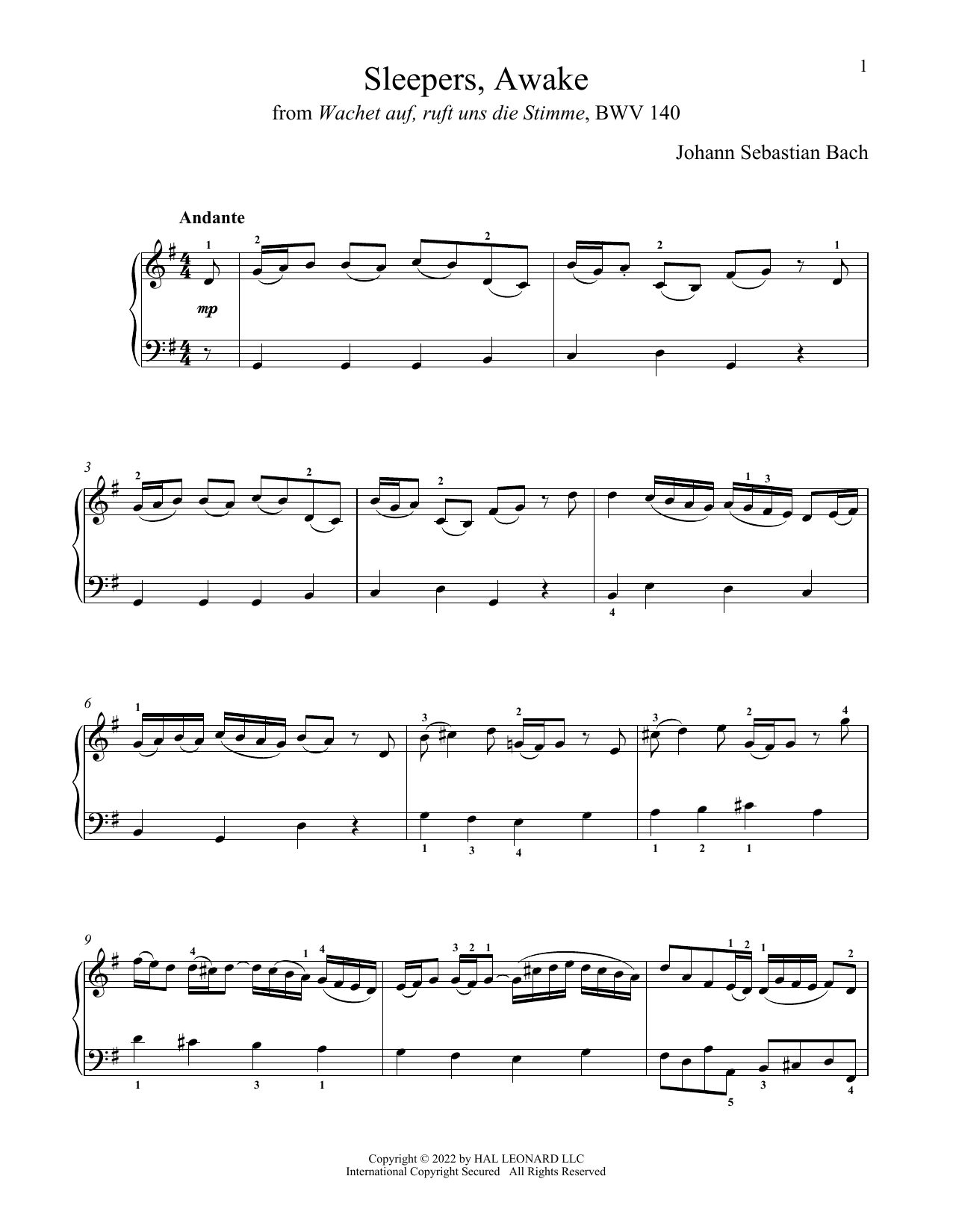 Johann Sebastian Bach Sleepers, Awake, BWV 140 (Wachet Auf) sheet music notes printable PDF score