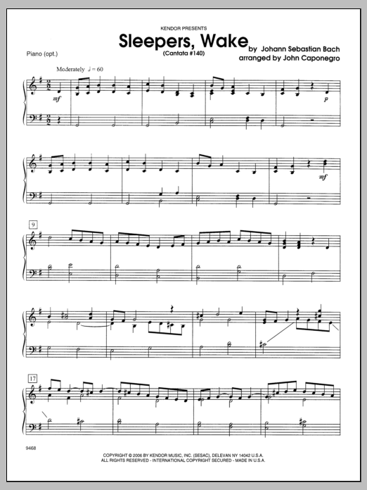 Download Caponegro Sleepers, Wake (Cantata #140) - Piano ( Sheet Music