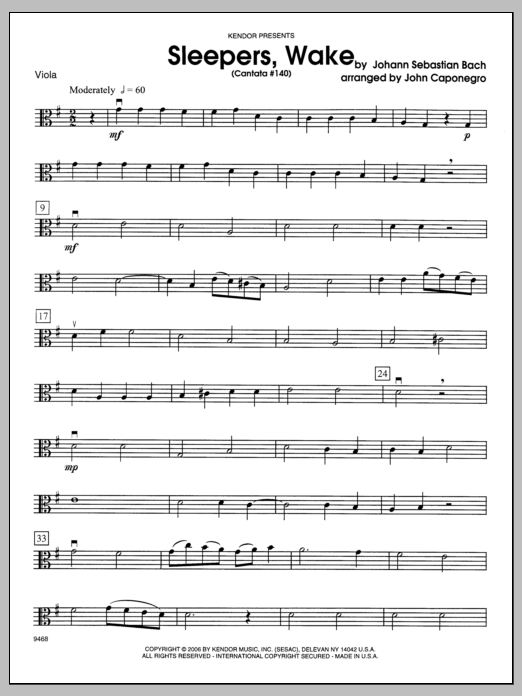 Download Caponegro Sleepers, Wake (Cantata #140) - Viola Sheet Music