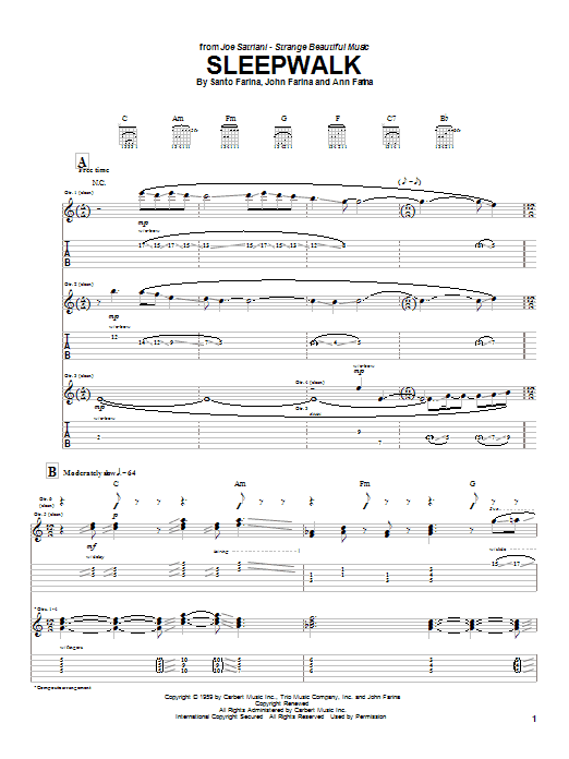 Download Joe Satriani Sleepwalk Sheet Music