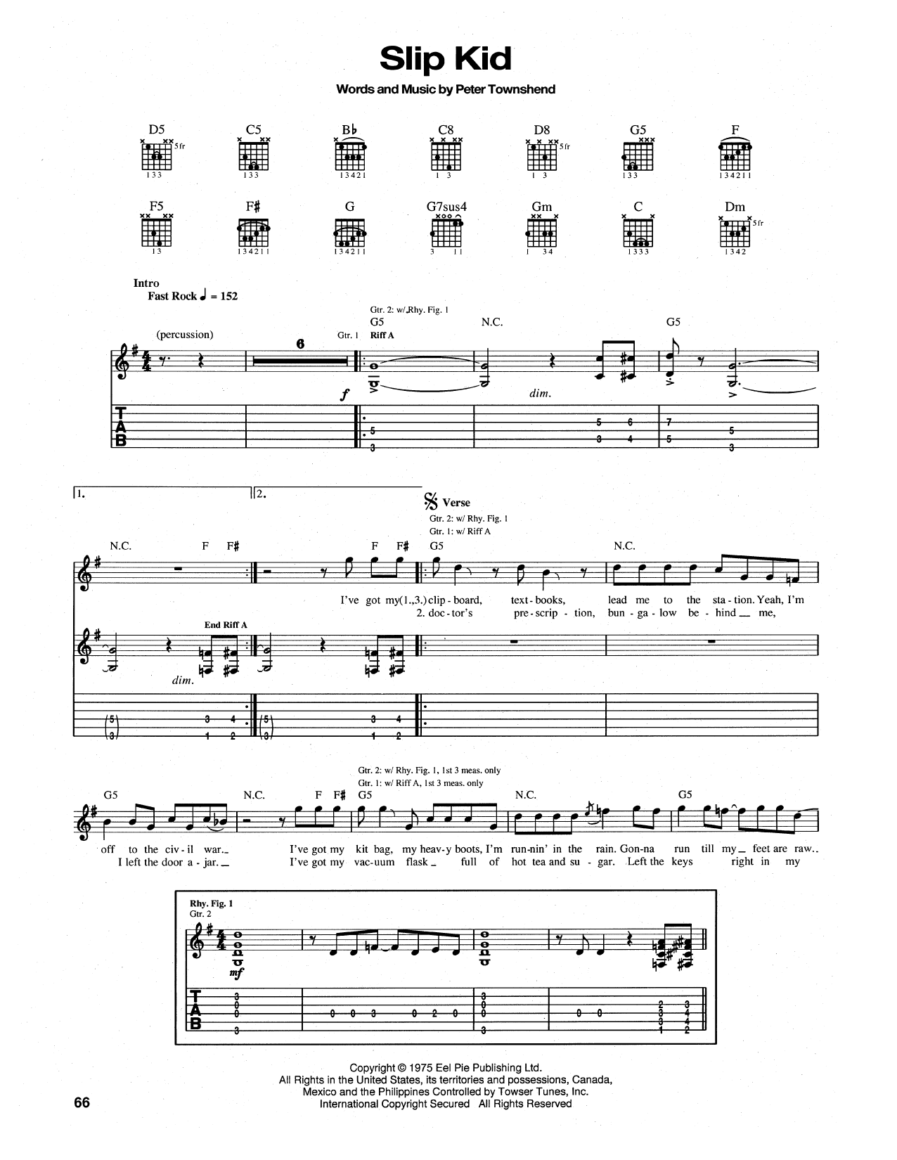 Download The Who Slip Kid Sheet Music
