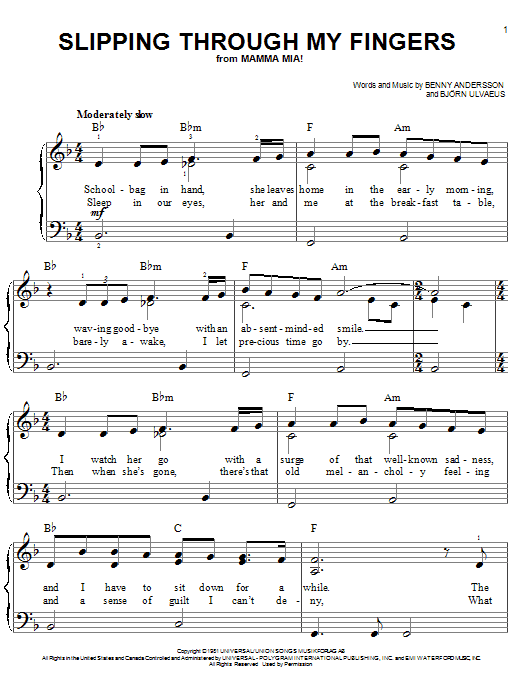 Download ABBA Slipping Through My Fingers Sheet Music