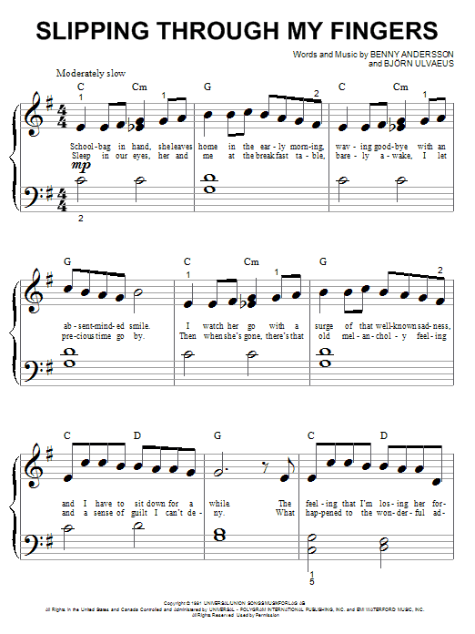 Download ABBA Slipping Through My Fingers Sheet Music