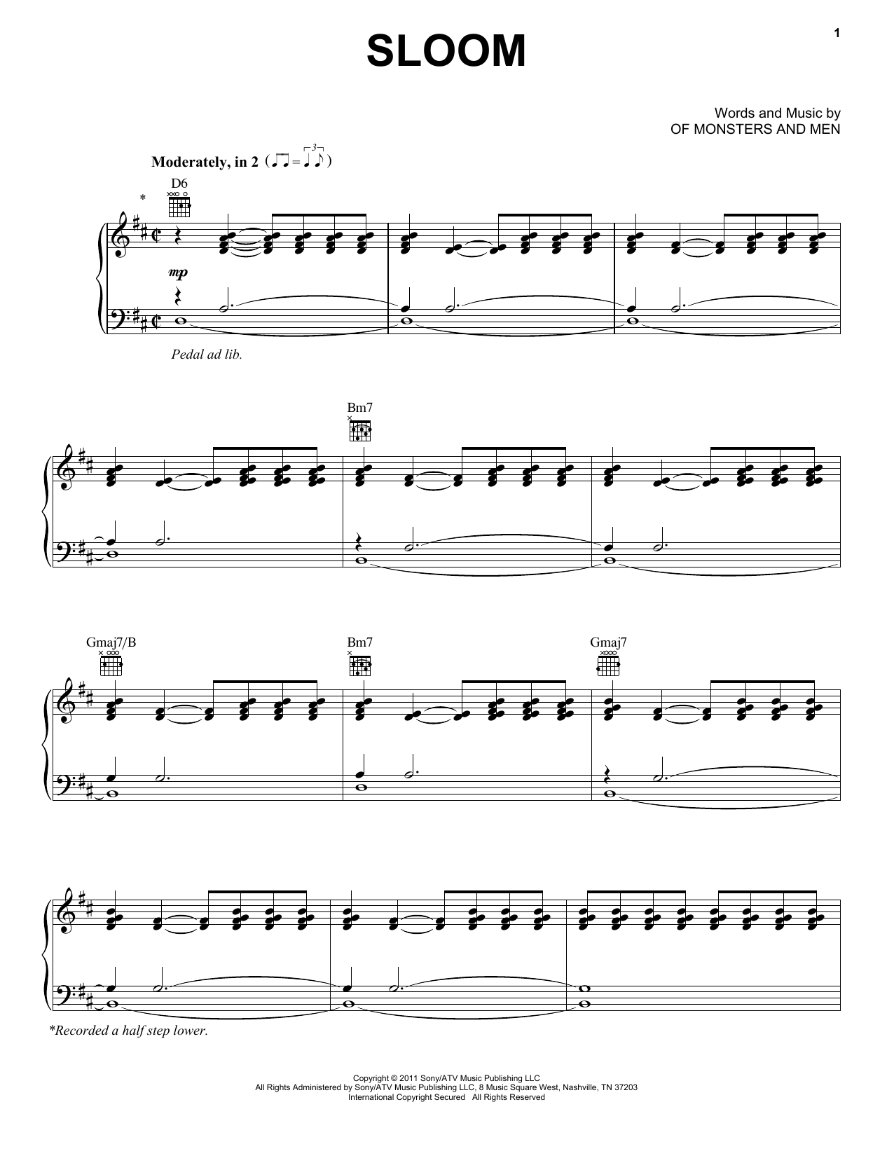 Download Of Monsters and Men Sloom Sheet Music
