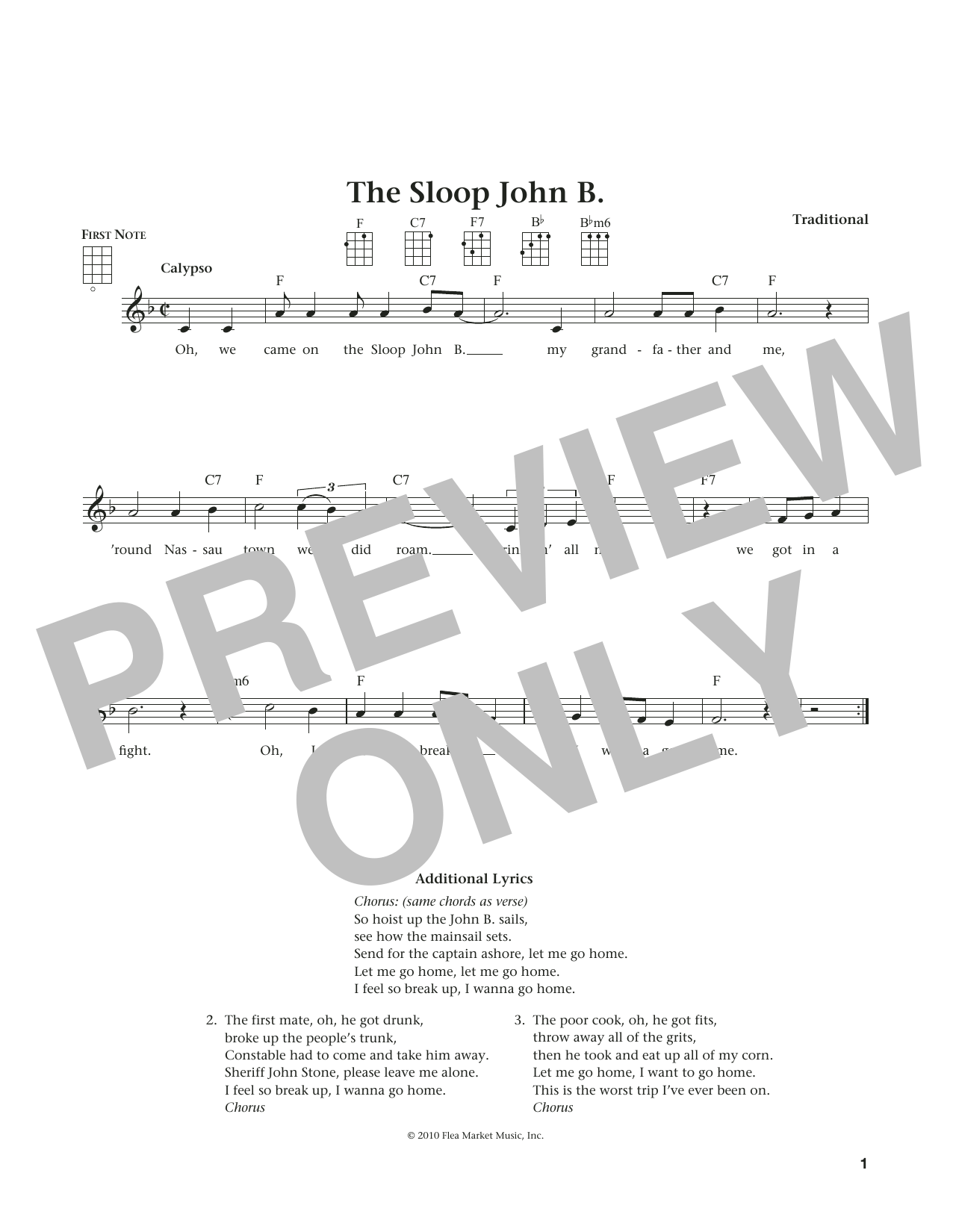 Download Traditional Sloop John B. (from The Daily Ukulele) Sheet Music