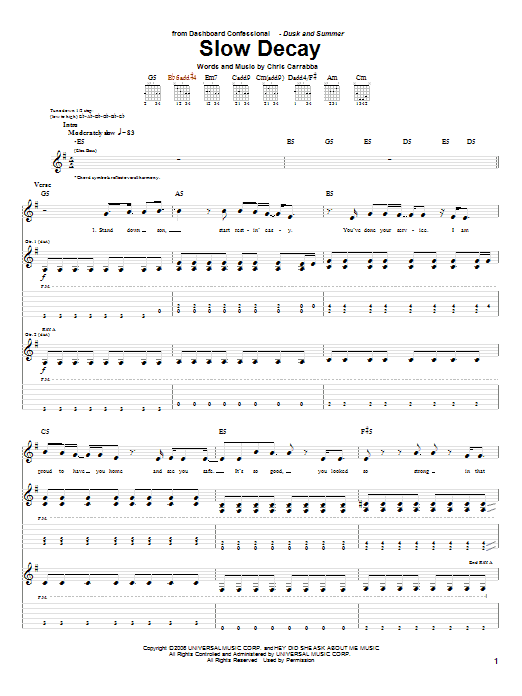 Download Dashboard Confessional Slow Decay Sheet Music