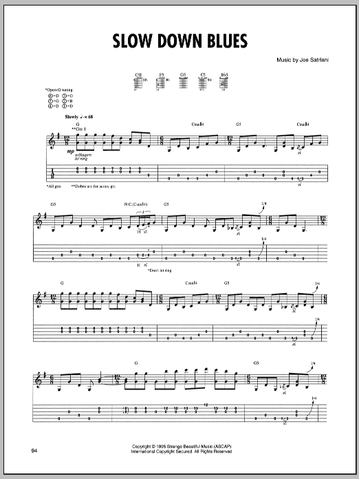Download Joe Satriani Slow Down Blues Sheet Music