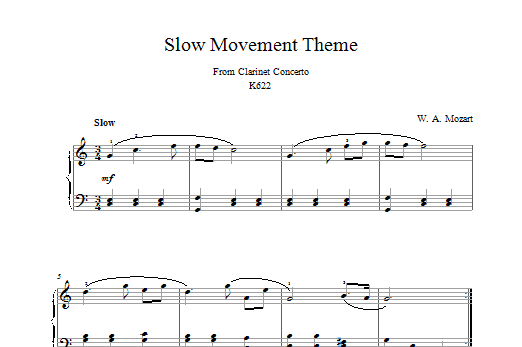 Download Wolfgang Amadeus Mozart Slow Movement Theme (from Clarinet Conc Sheet Music