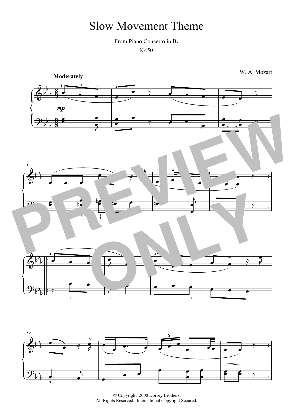 Download Wolfgang Amadeus Mozart Slow Movement Theme from Piano Concerto Sheet Music