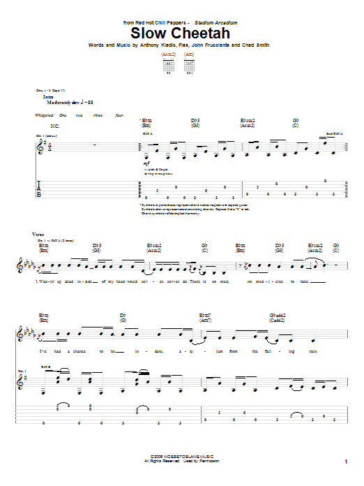 Download Red Hot Chili Peppers Slow Cheetah Sheet Music