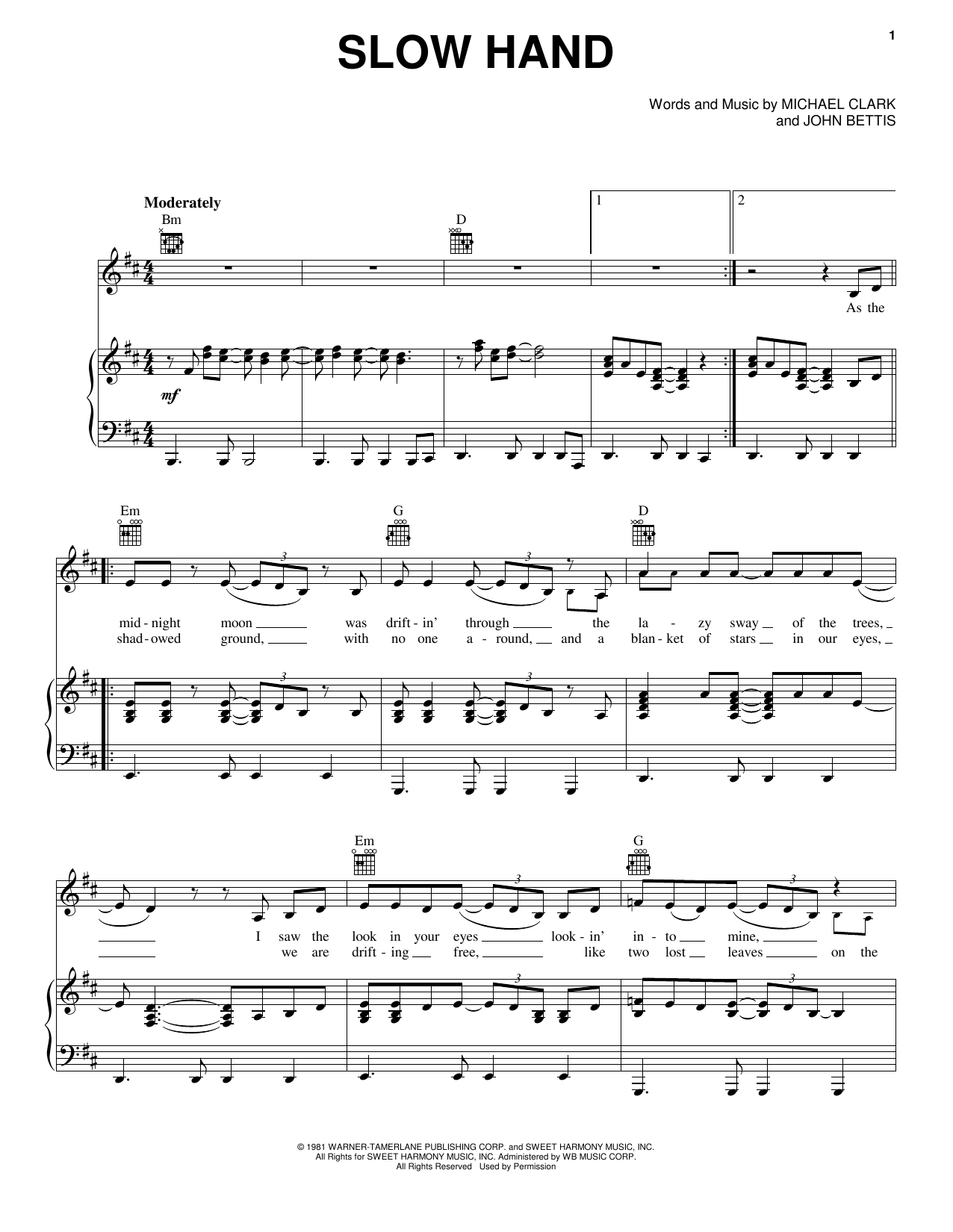 Download Pointer Sisters Slow Hand Sheet Music