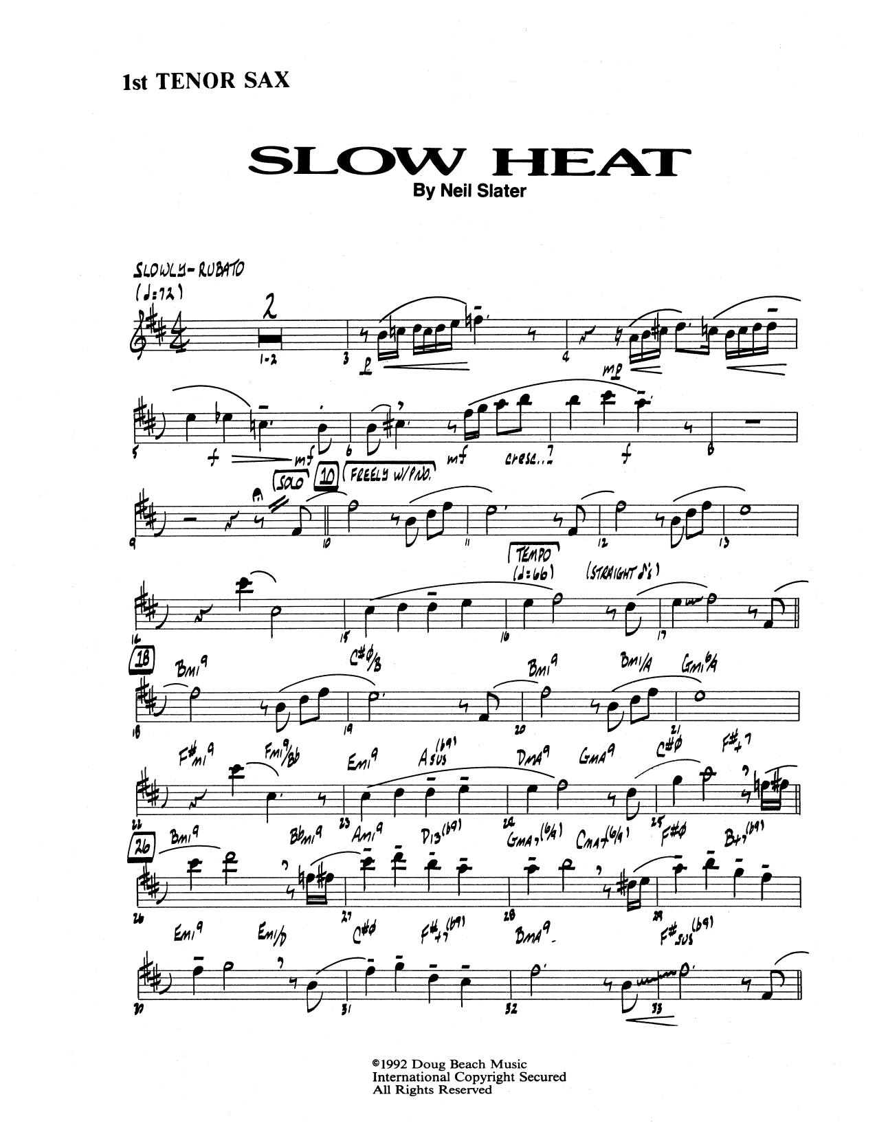 Download Neil Slater Slow Heat - 1st Tenor Saxophone Sheet Music