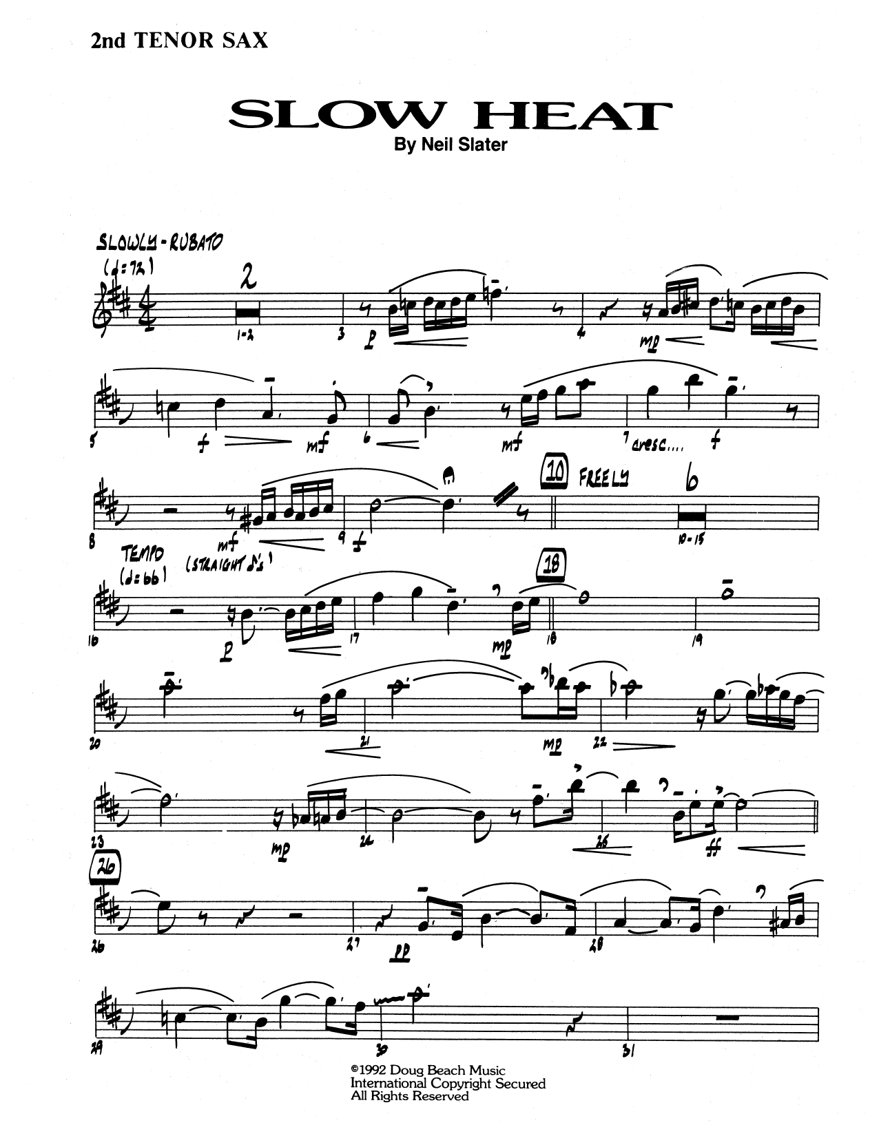 Download Neil Slater Slow Heat - 2nd Bb Tenor Saxophone Sheet Music