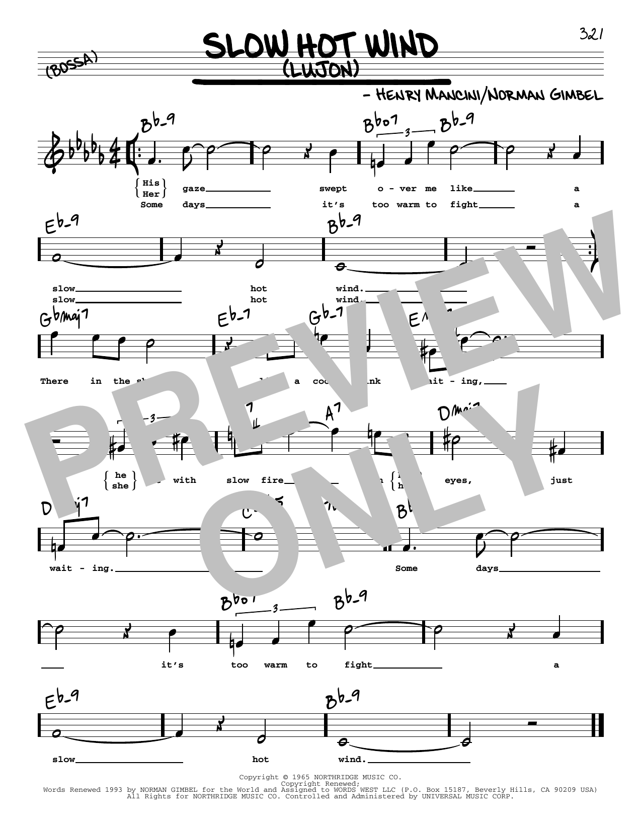 Download Henry Mancini Slow Hot Wind (Lujon) (High Voice) Sheet Music