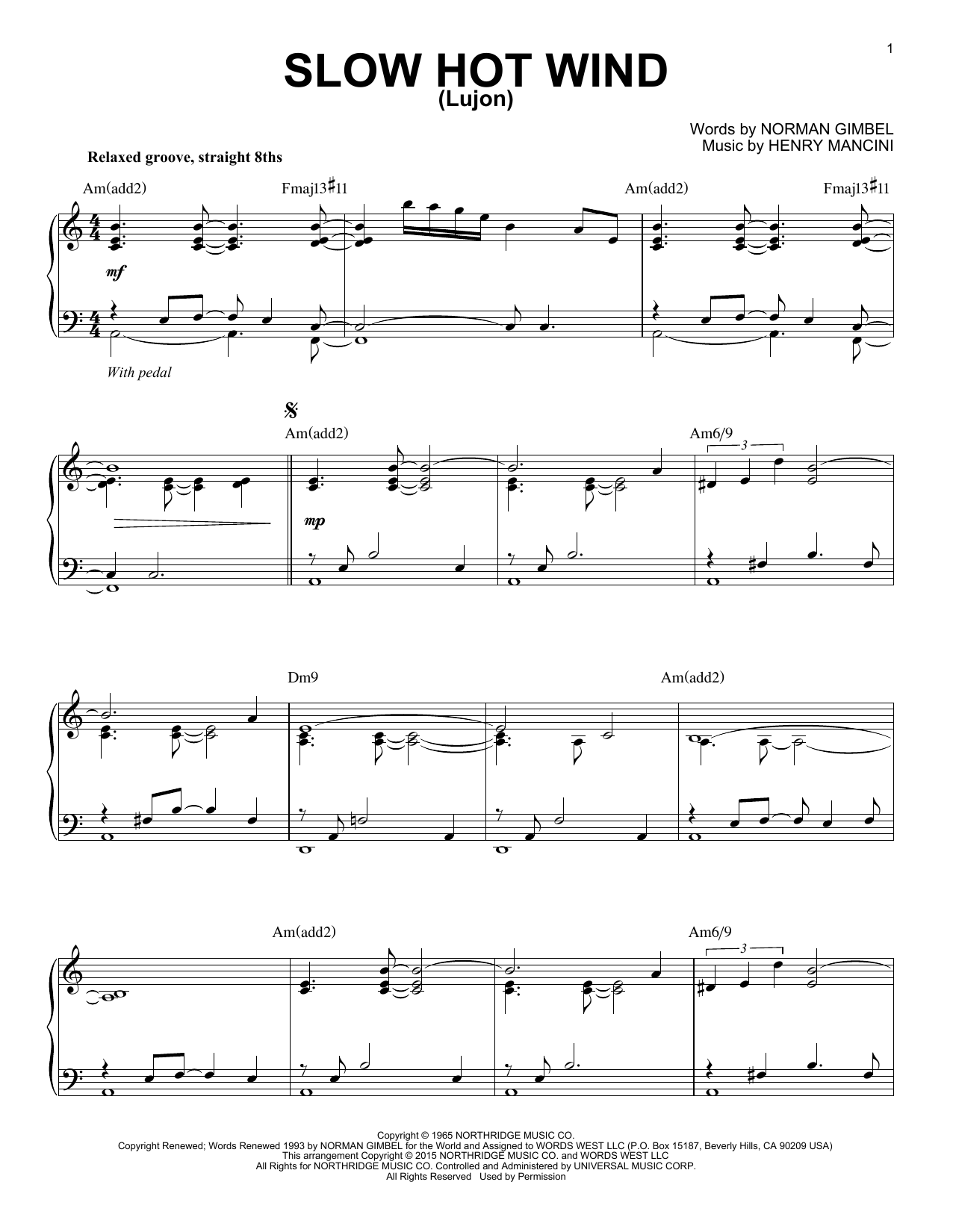 Download Henry Mancini Slow Hot Wind (Lujon) [Jazz version] (a Sheet Music