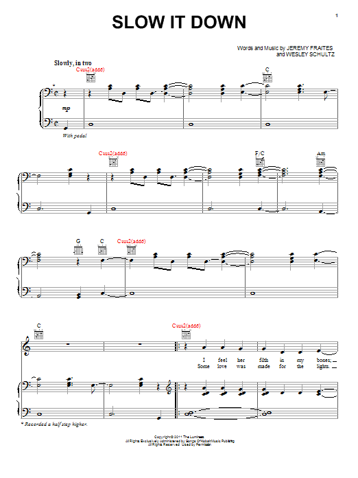 Download The Lumineers Slow It Down Sheet Music